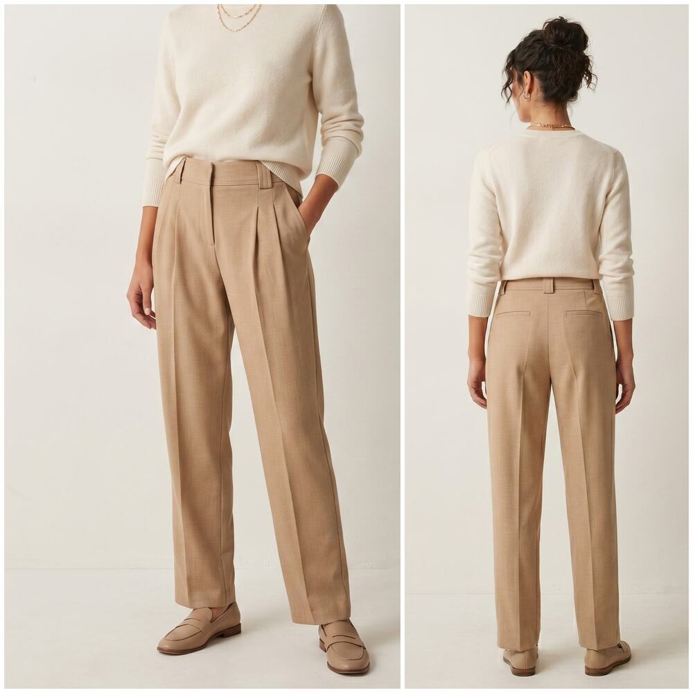 Maeve by Anthropologie Pleated Trouser pants Khaki Beige 0
